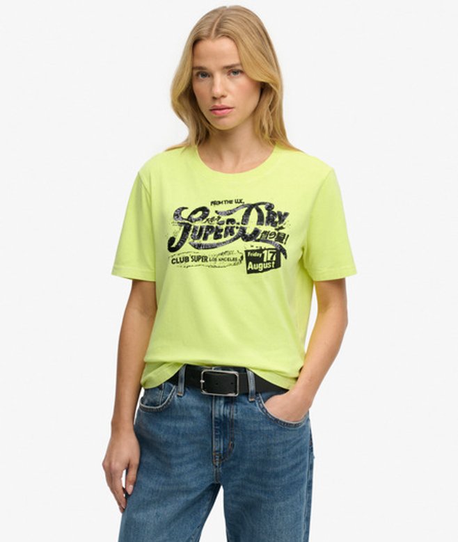 Superdry Damen Punk Poster T-shirt in Lockerer Passform Yellow - Größe: 40 von Superdry