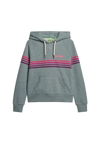 Superdry Damen Regenbogenstreifen, Logo, Hoodie Sweatshirt, Denim, gewaschen, Blau meliert, 38 von Superdry