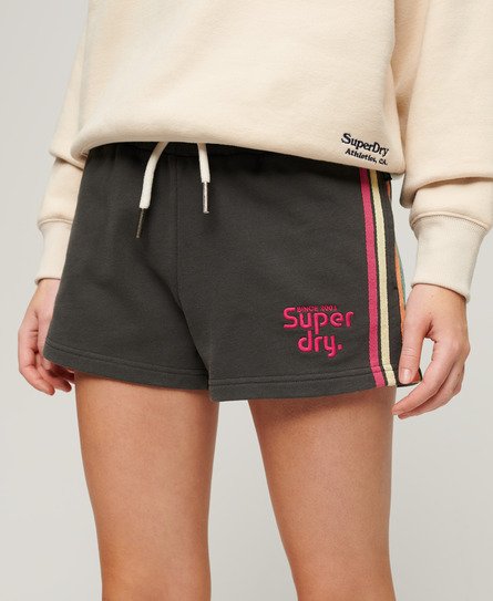 Superdry Damen Rainbow Shorts mit Logo und Seitenstreifen Schwarz - Größe: 38 von Superdry