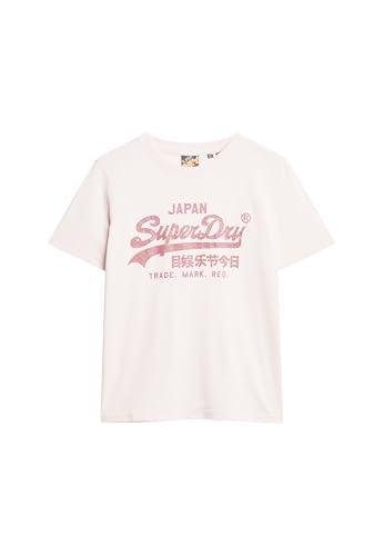 Superdry Damen Relaxtes T-Shirt mit Logo in Metallic-Optik Malve Kreide Pink 42 von Superdry