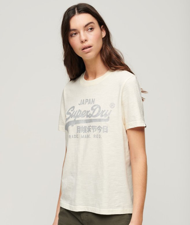 Superdry Damen Relaxtes T-shirt mit Logo in Metallic-optik Creme - Größe: 40 von Superdry
