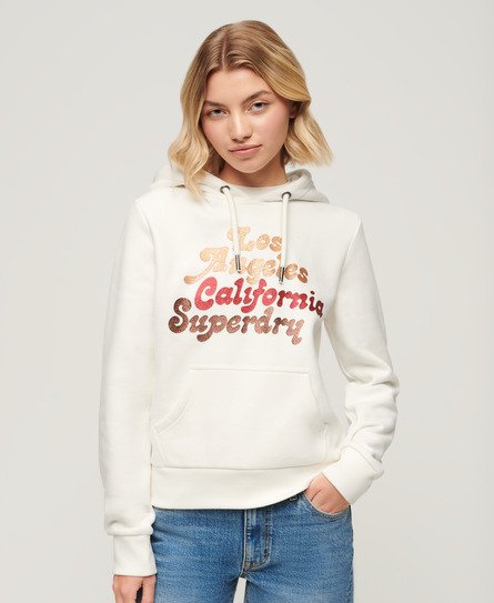 Superdry Damen Retro Hoodie mit Glitzer-Logo Creme - Größe: 36 von Superdry