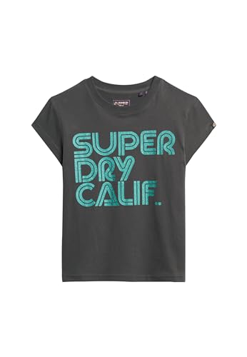Superdry Damen Retro T-Shirt mit Glitzer-Logo Vintage Schwarz 42 von Superdry