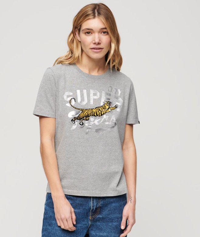 Superdry Damen Reworked Classics T-shirt Grau - Größe: 42 von Superdry