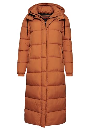 Superdry Damen Ripstop Longline Puffer Jacket A4 – gepolstert, Caramel Grid, 36 von Superdry