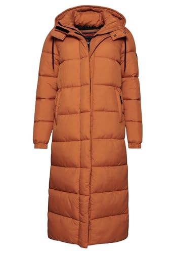 Superdry Damen Ripstop Longline Puffer Jacket A4 – gepolstert, Caramel Grid, 34 von Superdry