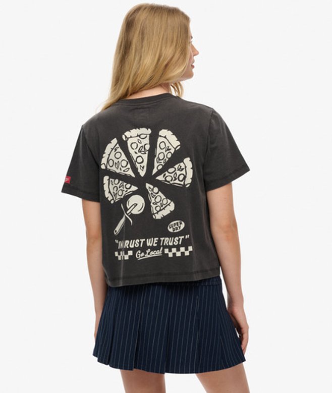 Superdry Damen Roadside Trade T-shirt in Lockerer Passform Dark Grey - Größe: 44 von Superdry
