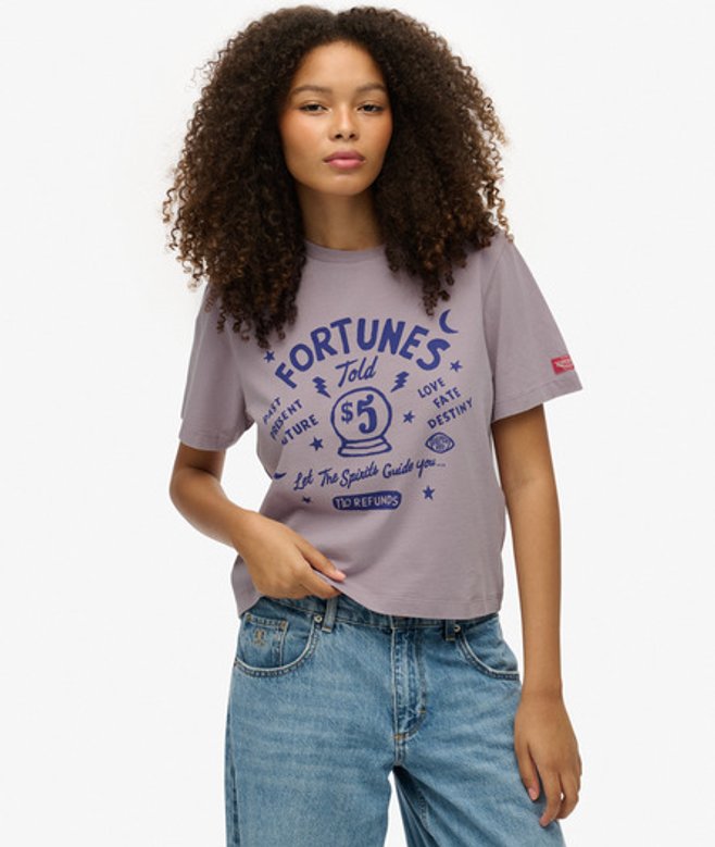 Superdry Damen Roadside Trade T-shirt in Lockerer Passform Purple - Größe: 40 von Superdry