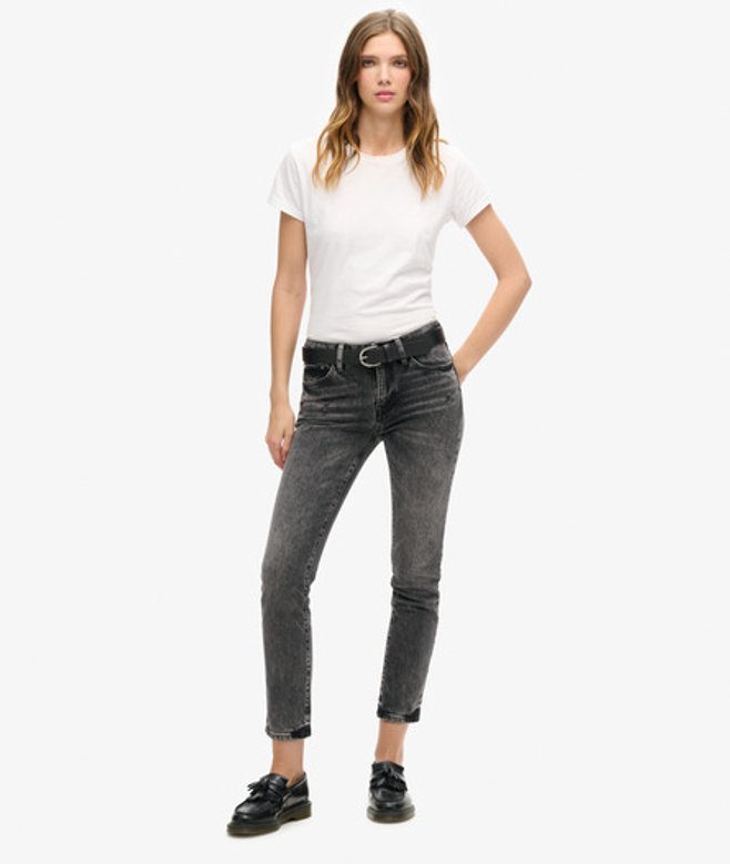 Superdry Damen Röhrenjeans aus Bio-baumwolle mit Mittelhohem Bund Schwarz - Größe: 26/32 von Superdry