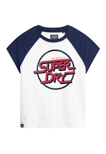 Superdry Damen Roller Graphic Baseball-Mini-T-Shirt Gepunktet Schwarz Klein Elfenbein 40 von Superdry