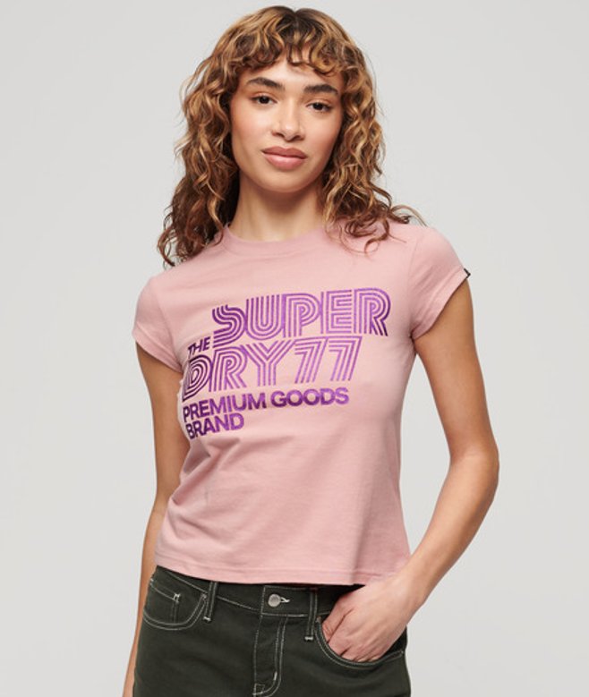 Superdry Damen Rosa Retro T-Shirt mit Glitzer-Logo, Größe: 42 von Superdry