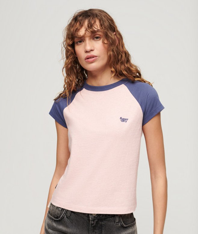 Superdry Damen Rosa und Marineblau Essential Raglan-T-Shirt aus Bio-Baumwolle mit Logo Farbblock, Größe: 36 von Superdry