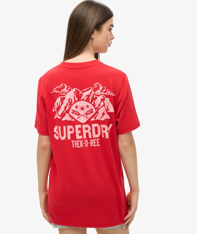 Superdry Damen Rot und Weiß Outdoor Oversize-T-Shirt mit Grafik, Größe: XXL von Superdry