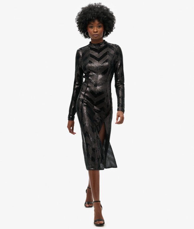 Superdry Damen Rückenfreies Chevron-midikleid Schwarz - Größe: 42 von Superdry