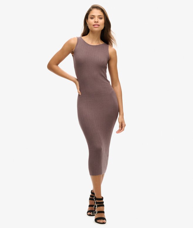 Superdry Damen Rückenfreies Gestricktes Midikleid Braun - Größe: 40 von Superdry
