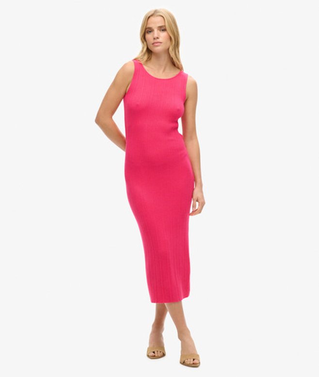 Superdry Damen Rückenfreies Gestricktes Midikleid Pink - Größe: 42 von Superdry