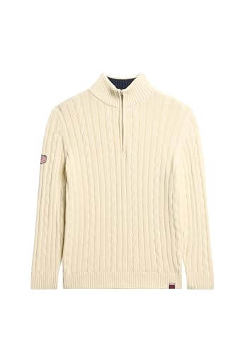 Superdry Damen Rugby-Strickpullover mit halblangem Reißverschluss Zopfmuster Creme 36 von Superdry