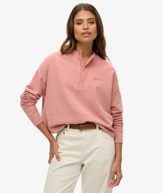 Superdry Damen Rundhals-sweatshirt mit Aufgesticktem Core-logo und Knopfleiste Pink - Größe: 44 von Superdry