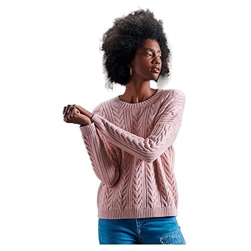 Superdry Damen Dropped Shoulder Cable Crew Pullover, Twist Rosa Napa, 38 von Superdry