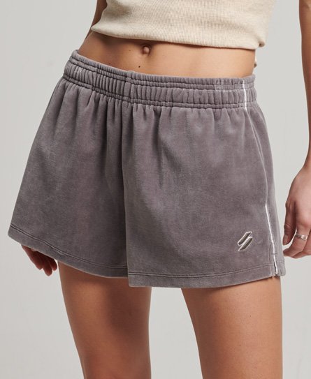 Superdry Women's S Logo Samt-Shorts Grau - Größe: 38 von Superdry