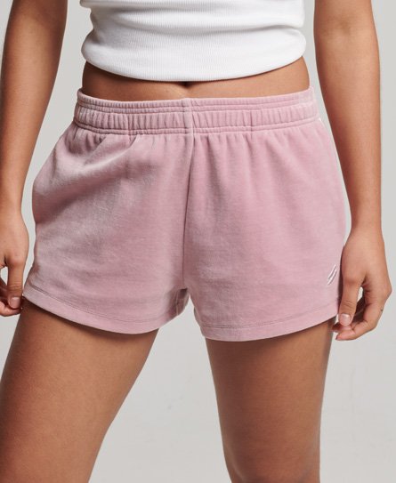 Superdry Women's S Logo Samt-Shorts Pink - Größe: 36 von Superdry