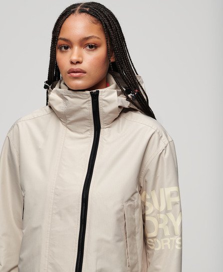 Superdry Damen SD Windbreaker Jacke mit Kapuze und Stickerei Beige - Größe: 38 von Superdry