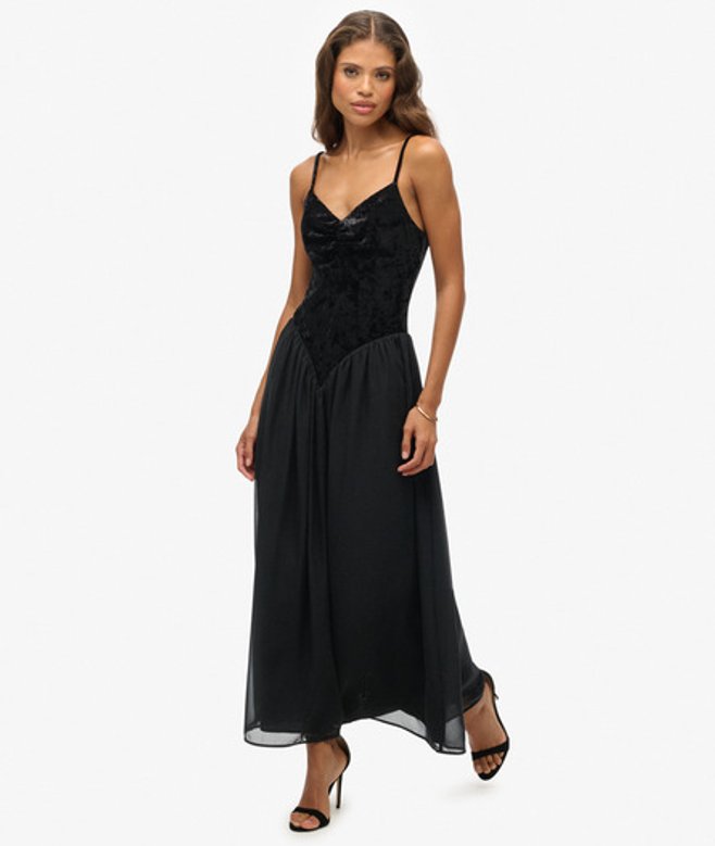 Superdry Damen Samt-korsett-midikleid Black - Größe: 36 von Superdry