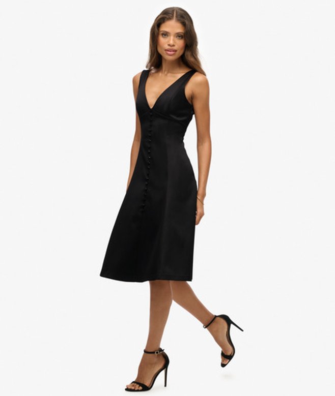 Superdry Damen Satin-midikleid mit V-ausschnitt Black - Größe: 38 von Superdry