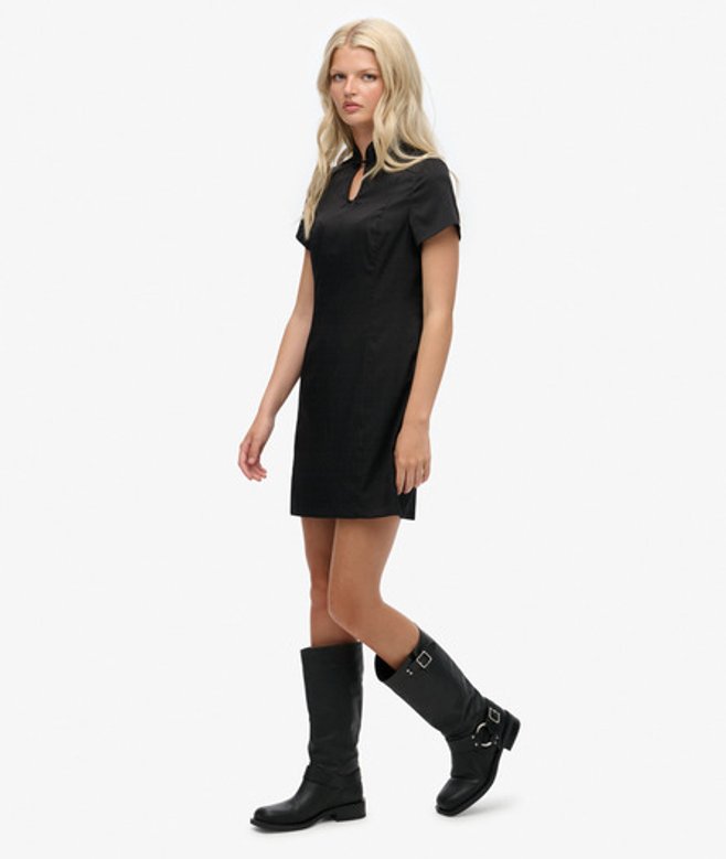 Superdry Damen Satin-minikleid mit Stehkragen Black - Größe: 38 von Superdry