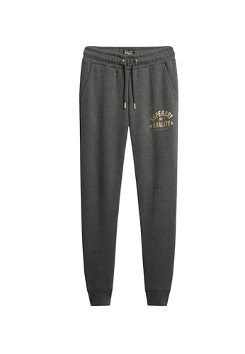 Superdry Damen Schmal geschnittene Luxe Jogginghose mit Logo in Metallic-Optik Sattes Anthrazit Meliert 38 von Superdry