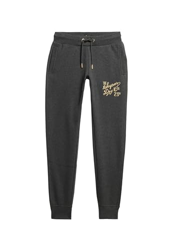 Superdry Damen Schmal geschnittene Luxe Jogginghosen mit Logo in Metallic-Optik Fast Schwarz Heide 40 von Superdry