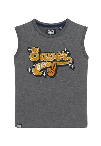 Superdry Damen Schmal geschnittenes Retro-Tanktop mit Verzierung Granit Grau Meliert 36 von Superdry