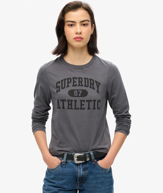 Superdry Damen Schmales Athletic Essentials Ringel-langarmshirt Dunkelgrau - Größe: 42 von Superdry