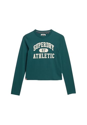 Superdry Damen Schmales Athletic Essentials Ringel-Langarmshirt Dunkles Piniengrün 40 von Superdry