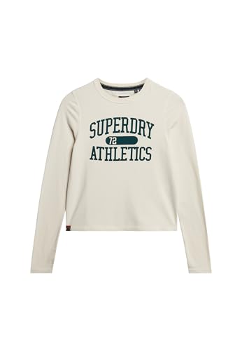 Superdry Damen Schmales Athletic Essentials Ringel-Langarmshirt Turteltaube Creme 42 von Superdry