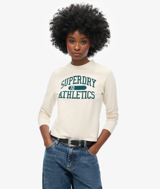 Superdry Damen Schmales Athletic Essentials Ringel-langarmshirt Creme - Größe: 38 von Superdry