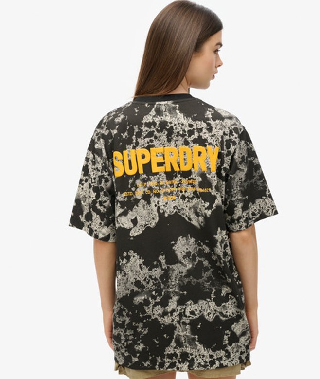 Superdry Damen Schwarz, Weiß und Gelb Oversize-Utility-T-Shirt mit Tarnmuster, Größe: XL von Superdry
