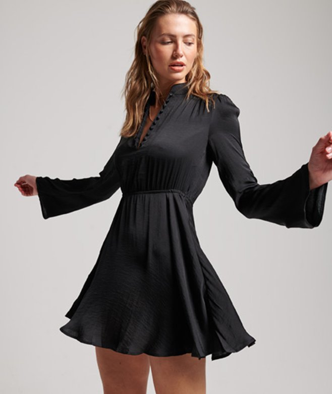 Superdry Damen Schwarz Ausgestelltes Studios Kleid, Größe: 44 - Größe: 44 von Superdry