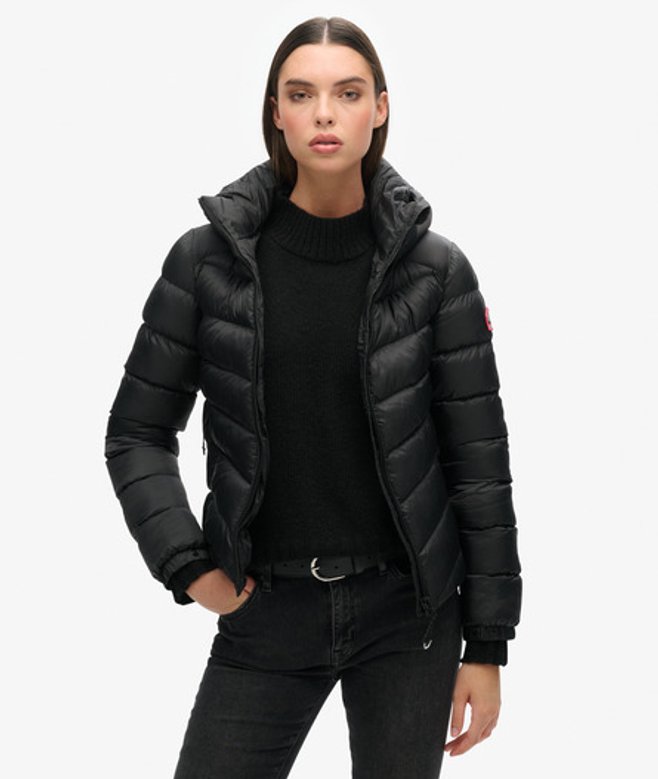 Superdry Damen Schwarz Fuji Steppjacke mit Kapuze, Größe: 40 von Superdry