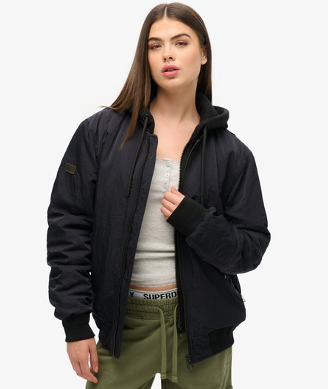 Superdry Damen Schwarz Ma1 Oversize Jacke mit Kapuze im Militärstil, Größe: L von Superdry