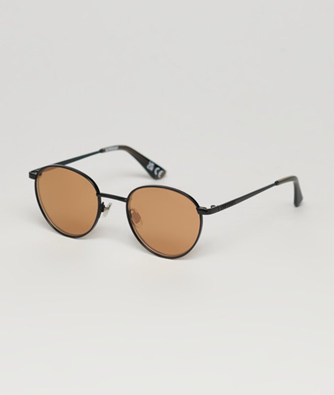 Superdry Damen Schwarz Runde SDR Metall-Sonnenbrille mit Logodruck von Superdry