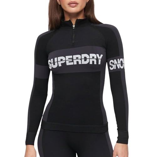 Superdry Damen Seamless 1/4 Zip Baselayer TOP Kapuzenpullover, Black, von Superdry