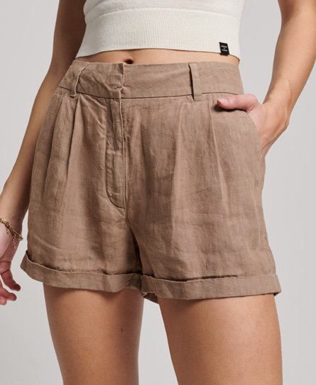 Superdry Damen Shorts aus überfärbtem Leinen Braun - Größe: 34 von Superdry