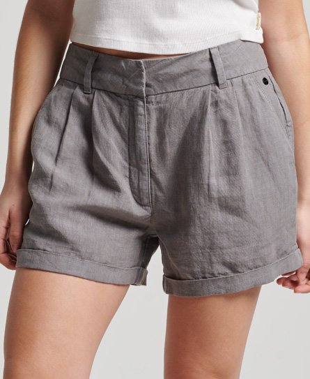 Superdry Damen Shorts aus überfärbtem Leinen Grau - Größe: 34 von Superdry