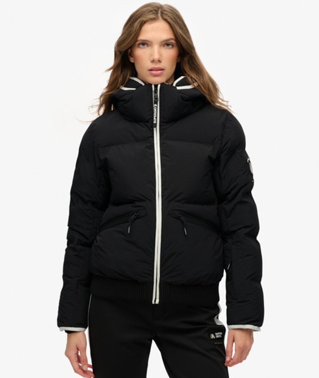 Superdry Damen Skibomberjacke mit Kapuze Black - Größe: 38 von Superdry