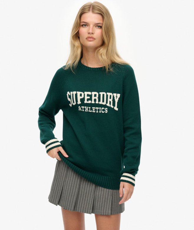 Superdry Damen Slouchy Intarsia Strickpullover mit Grafik Green - Größe: 36 von Superdry