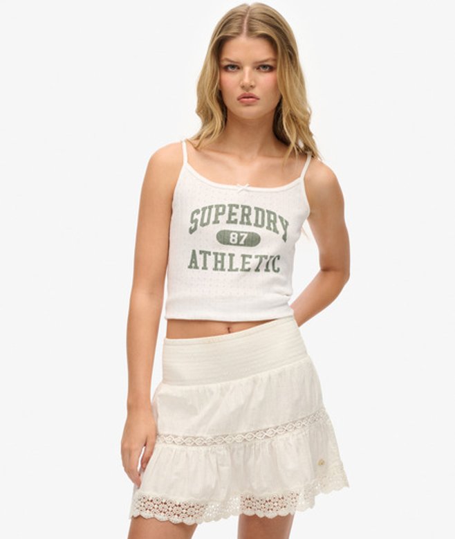 Superdry Damen Spitzenbesatz Ibiza Minirock Mit Spitzenmix, Weiß, Größe: 38 von Superdry