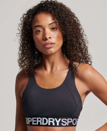 Superdry Women's Sport Elastischer Train BH mit Logo Schwarz - Größe: 36 von Superdry