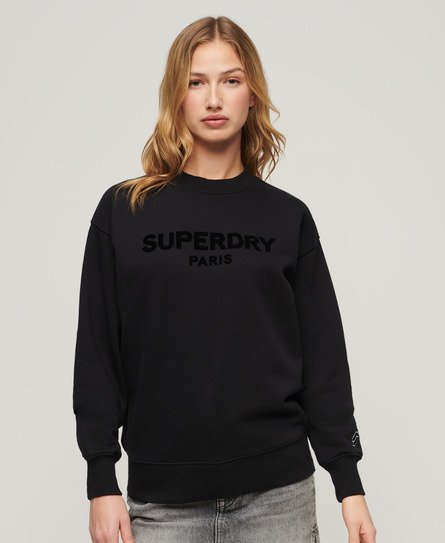 Superdry Damen Sport Luxe Sweatshirt mit Rundhalsausschnitt Schwarz - Größe: 36 von Superdry