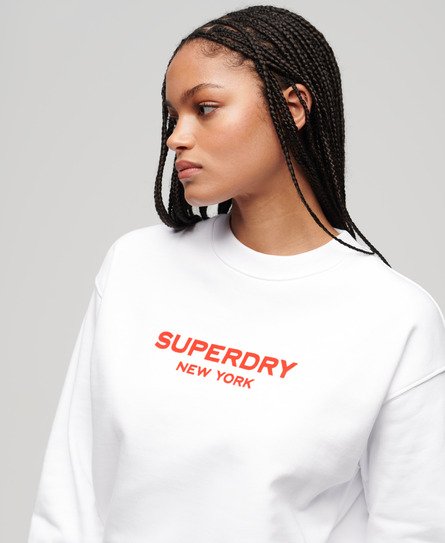 Superdry Damen Sport Luxe Sweatshirt mit Rundhalsausschnitt Weiß - Größe: 36 von Superdry